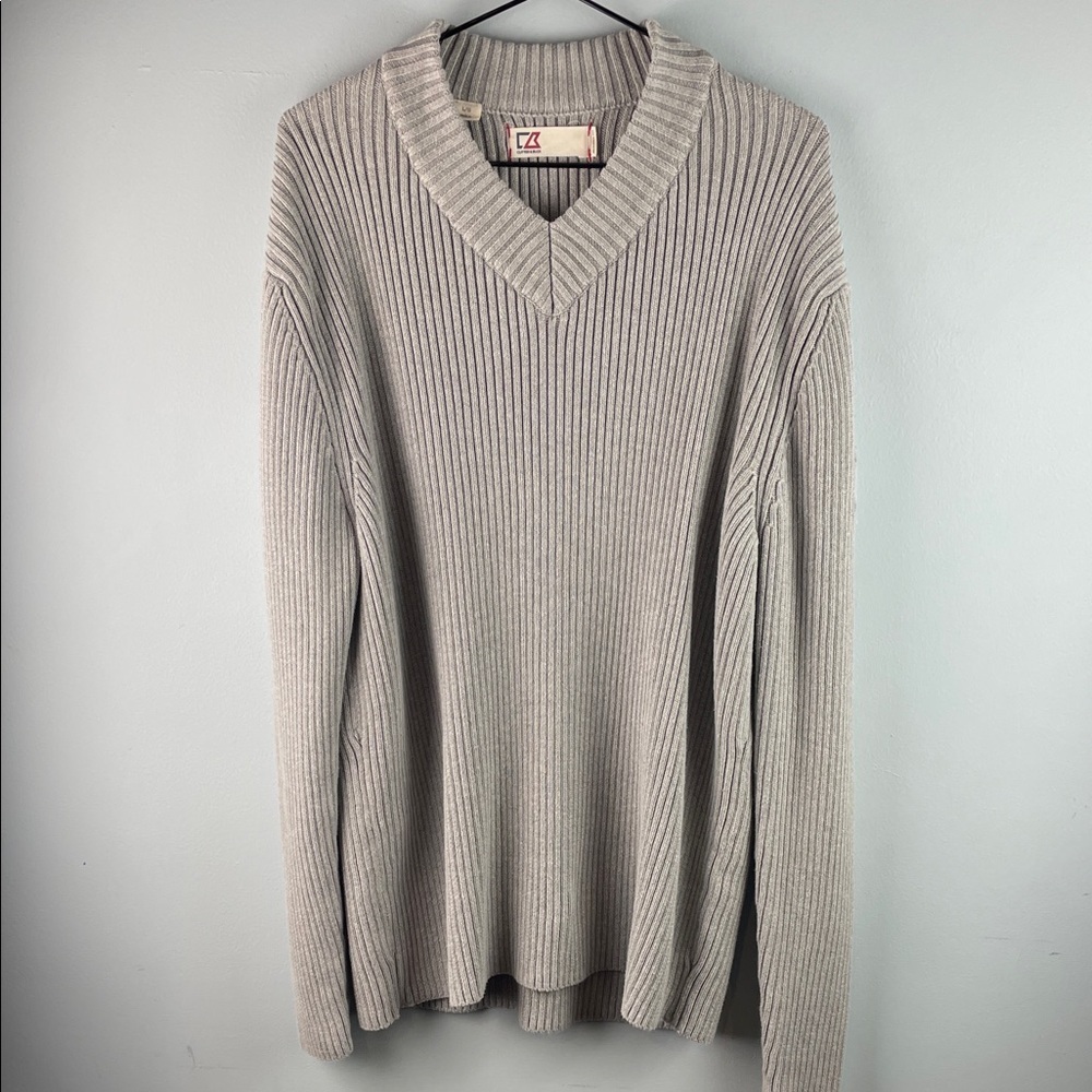 Cutter & Buck Men's Gray V-Neck Sweater Size L